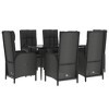vidaXL 7 Piece Patio Dining Set - PE Rattan - Reclining Garden Chairs - Tempered Glass Table - Cushions Included - Outdoor Lounge Set - Black - 3 of 4