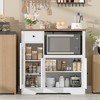 Whizmax Microwave Cabinet, Modern Buffet with Glass Doors & Adjustable Shelf, Wooden Sideboard with Storage Drawers & Wide Top for Dining/Living Room - 3 of 4
