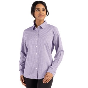 Cutter & Buck Skyline Epic Confidence Recycled Gingham Womens Long Sleeve Dress Shirt - 1 of 2