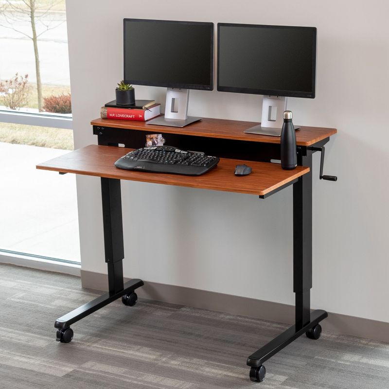Stand Up Desk Store Crank Adjustable Two Tier Standing Desk with Heavy Duty Steel Frame, 3 of 5