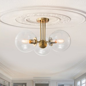 LLHZSY 3-Light 22"Modern Sputnik Globe Glass Semi Flush Mount Ceiling Light Fixture - Gold/Clear Glass - 1 of 4