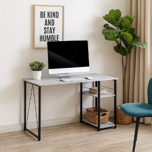 Royal Hampton Writing Desk with Rustic Wood Finish, Antique White and Black - 1 of 4