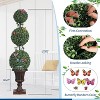 4 FT Artificial Triple Ball Topiary Trees with Trophies Flower Pots, Artificial Plants Outdoor with Vines & Insects Decoration - 2 of 4