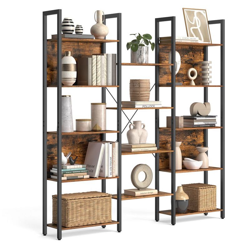 VASAGLE 5-Tier Bookcase with 14 Shelves, Book Shelf with Metal Frame, Bookshelf for Living Room, Home Office, Industrial Style, Rustic Brown and Black, 4 of 9