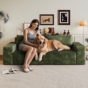 Mocamel 63" Black Corduroy Loveseat Sofa, 2-Seater with Deep Seat & No Assembly Required, Compact Couch for Living Room, Apartment, and Office - 1 of 4