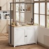 Kitchen Island with Storage 42" - Heavy Duty Kitchen Cart, Mobile Kitchen Island with 2-Tier Shelves & 5 Hooks, sturdy Wood Countertop - 4 of 4