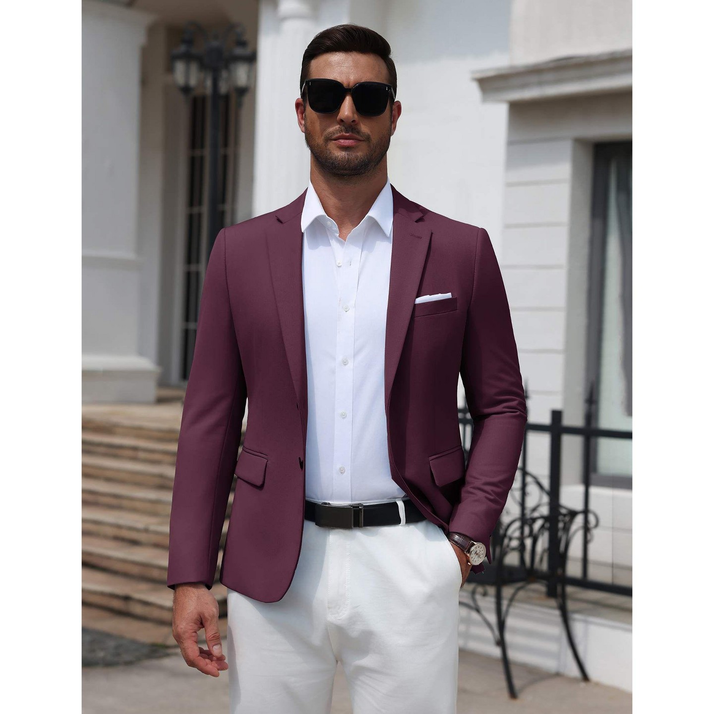 Мужская куртка COOFANDY Slim Fit Sport Blazer Jacket Dark Red, цвет: Тёмный красный — фото 2
