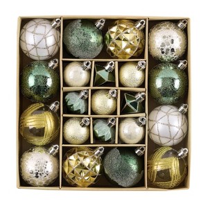 Aoibox 21ct Green Gold Christmas Ornaments Set Emerald Geometric Shatterproof Plastic Balls 1.37-2.36in for Tree Holiday Decor - 1 of 4