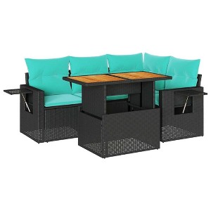 vidaXL 5 Piece Patio Sofa Set with Cushions Black Poly Rattan - 1 of 4