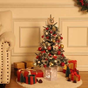 Artificial Christmas Tree With Warm White LED Lights- 3Ft Fiber Optic-Like Flocked Tree  for Home, Shops, Party and Holiday Christmas Decoration - 1 of 4