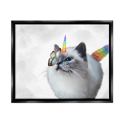 Stupell Industries Rainbow Unicorn Kitten Butterfly Framed Floater Canvas Wall Art