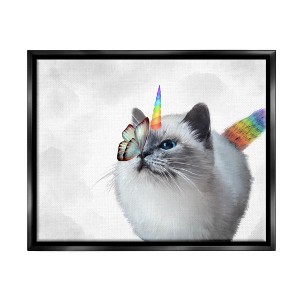 Stupell Industries Rainbow Unicorn Kitten Butterfly Framed Floater Canvas Wall Art - 1 of 4