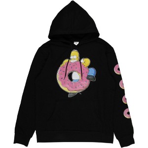 The Simpsons Men's Hoodie Homer Eating Giant Donut Adult Pullover Hoodie - 1 of 4