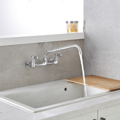 Polished Chrome Wall-Mount 2-Handle Low-Arc Kitchen Faucet