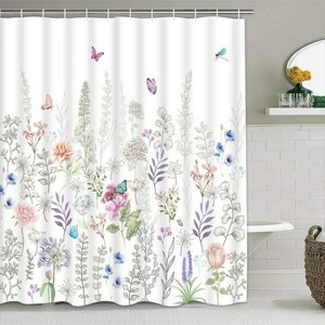 LunaLulinlk White Boho Floral Shower Curtain - 1 of 4