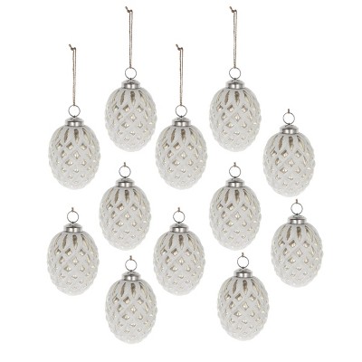 GlasFlength Tree Ornaments Modern Glass Ball Set Simple Elegant Design for Christmas Tree Home Decor Indoor Outdoor, White, 4.2"*4.2"*4.2"