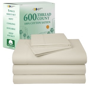 5-Star Luxury Sheet Set - 600 Thread Count 100% Cotton Sateen - Soft & Crisp Bed Sheets with Deep Pockets by California Design Den - 1 of 4