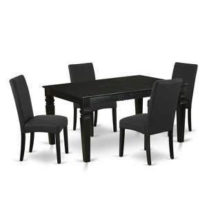 HomeStock 5-Piece Rectangle Black Finish Solid Wood Top Dining Table with 4 Parson Chair with Butterfly Leaf - 1 of 4