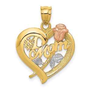 Black Bow Jewelry 14k Two Tone Gold and White Rhodium Mom and Rose Heart Pendant, 20mm - 1 of 4