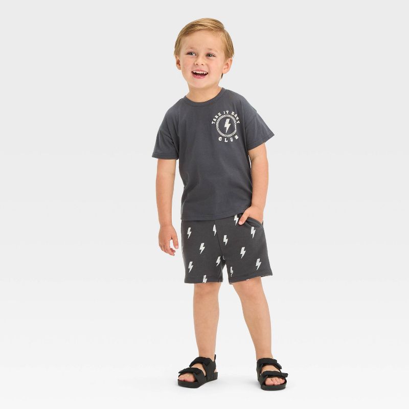 Grayson Mini Toddler Boys' Lightning Bolt Pull-On Cargo Shorts - Black, 3 of 6