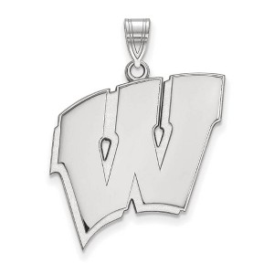 Black Bow Jewelry 14k White Gold Wisconsin Badgers NCAA Extra Large Pendant - 1 of 3