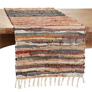 Saro Lifestyle Table Runner With Striped Chindi Multicolor Design, Multicolored, 16" x 72" - 1 of 3