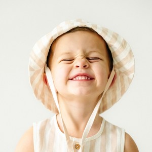 Makemake Organics Organic Baby Bucket Sun Hat Linen - Beige Stripes, 2-5 Years - 1 of 4
