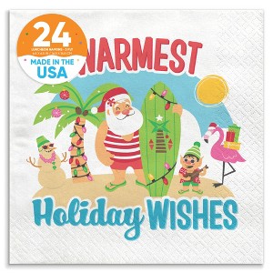 Big Dot of Happiness Tropical Christmas Napkins, Beach Santa Holiday Party, Funny Christmas Decor, White 3-Ply Paper Luncheon Dinner Napkins - 24 Ct - 1 of 4
