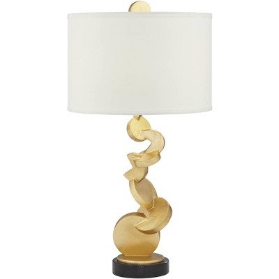 Possini Euro Design Modern Table Lamp 28 3/4" Tall Gold Sculptural Frame White Drum Shade for Living Room Bedroom House Nightstand