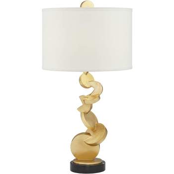 Possini Euro Design Modern Table Lamp 28 3/4" Tall Gold Sculptural Frame White Drum Shade for Living Room Bedroom House Nightstand
