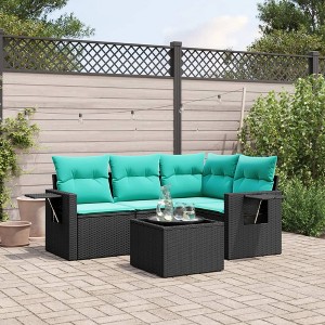 vidaXL 5 Piece Garden Sofa Set with Cushions Black Poly Rattan - 1 of 4