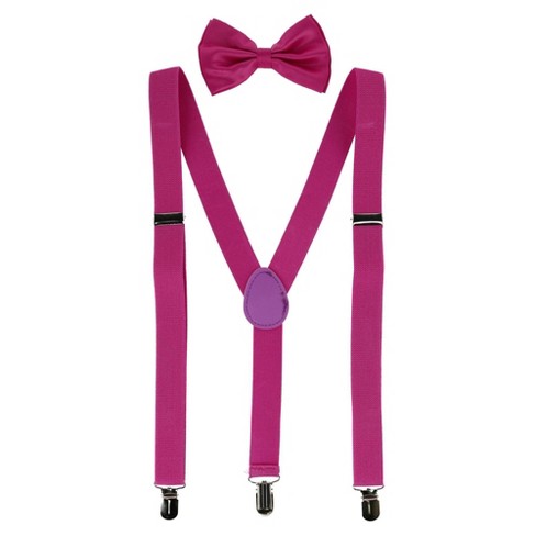 Ctm Men's Solid Fashion Color Bow Tie And Suspender Set, Magenta