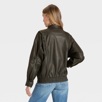 Women's Relaxed Faux Leather Bomber Jacket - Universal Thread' Black - image 2