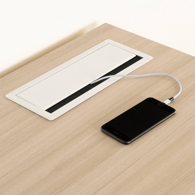 Soft Elm Scandinavian Computer Desk with Power Outlet and USB Ports