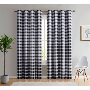 HLC.ME Hilltop Buffalo Check Textured Light Filtering Grommet Lightweight Window Curtain Panels - Set of 2 - 1 of 4