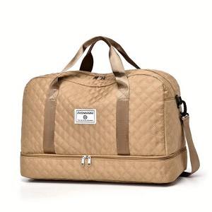 Luupatchy Three-dimensional Diamond Patterned Travel Bag, Dry Wet Separation , for Travel, Fitness Yoga, Weekend Tote Overnight Bag,Khaki - 1 of 4