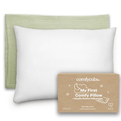 Toddler Pillow with Muslin Pillowcase, 13"x18", Kids Pillow for Sleeping by Comfy Cubs - 1 Pack