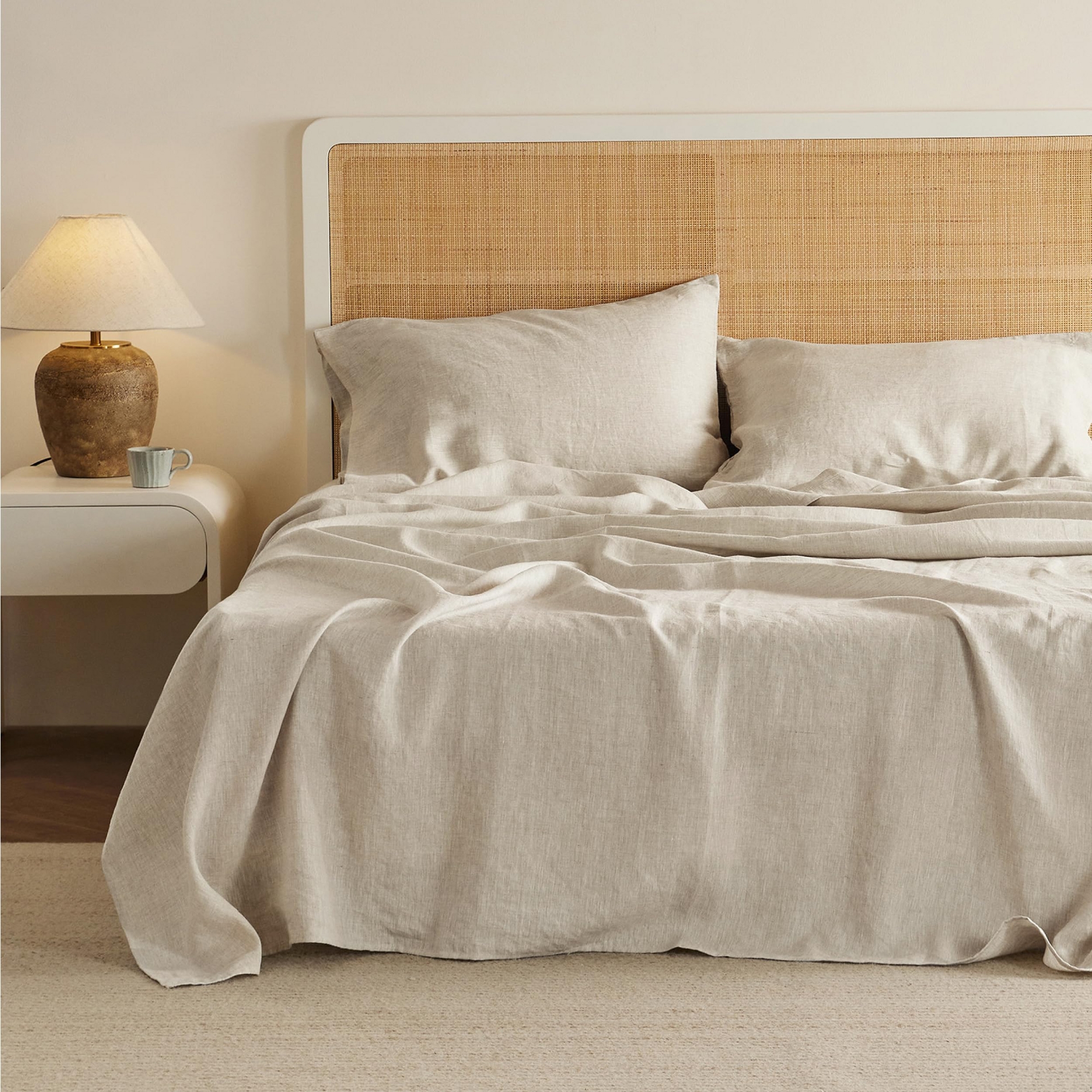 Bedsure King Bed Sheets - Cotton Linen Sheet Set, PureWoven Soft, Breathable & Anti Pilling, Deep Pocket Fitted Bedsheets Up to 16 Inches, 4 Pieces