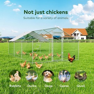 XBRIGH Large Metal Chicken Coop Walk-in Poultry Cage Chicken Run Pen Duck House with Waterproof and Anti-Ultraviolet for Outdoor Farm Use Spire Roof - 1 of 4