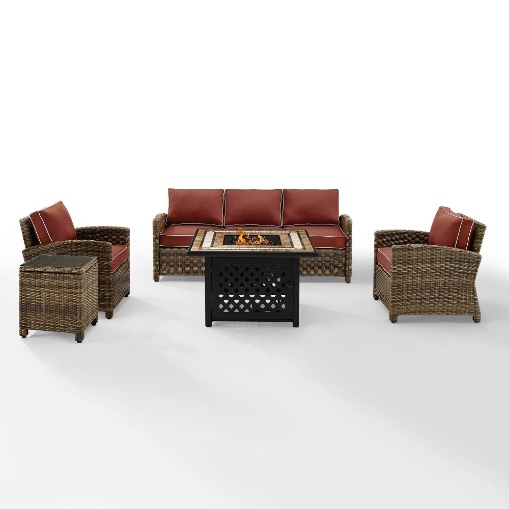 Photos - Garden Furniture Crosley Bradenton 5pc Outdoor Wicker Sofa Set with Fire Table Sangria  