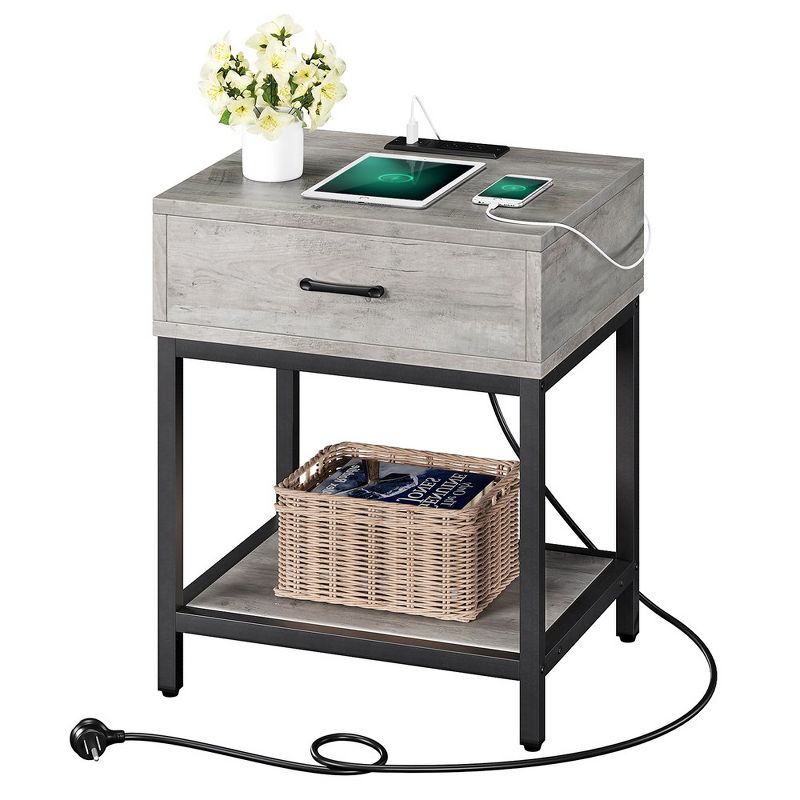 Whizmax Nightstand with Charging Station and USB Ports, Modern Bedside Night Stand for Bedroom, Living Room, Gray, 1 of 10