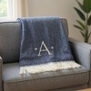 HomeRoots 55" X 70" Navy Blue And White Herringbone Cotton Blend A Initial Throw Blanket with Tassels And Embroidery - 2 of 4