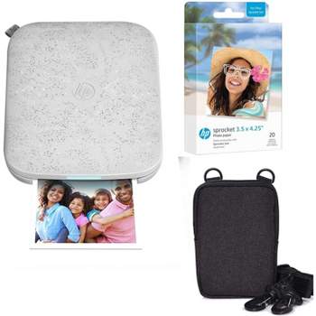 HP Sprocket Panorama Instant Portable Color Label & Photo Printer (Grey)  Starter Bundle with case Zink roll