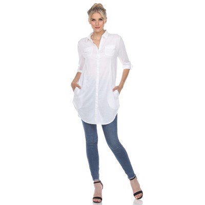 Women's Stretchy Button-Down Tunic - White Mark