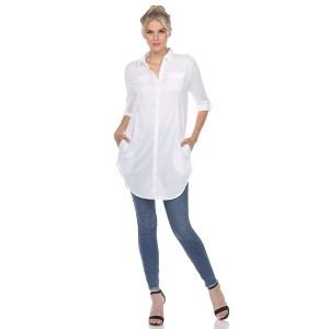 Women's Stretchy Button-Down Tunic - White Mark - 1 of 4