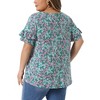 Women's Plus Size Floral V Neck Ruffle Sleeve Summer Casual Blouses - Agnes Orinda - 3 of 4