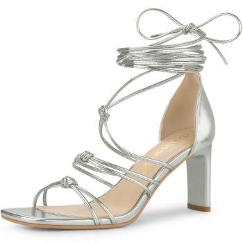 Allegra K Women's Lace Up Strappy Chunky High Heels Sandals