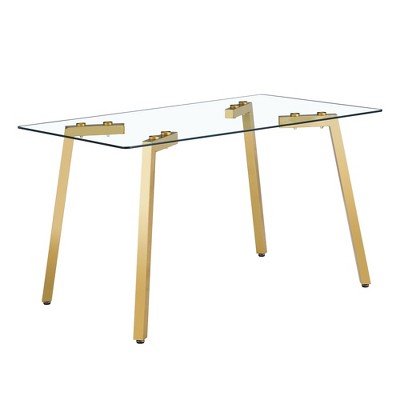NicBex Rectangle Dining Table with Tempered Glass Tabletop and Metal Legs for 4 to 6,Living Meeting Room