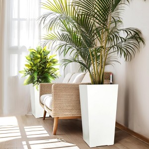 22.5" Tall Planters Set of 2, Self-Watering Indoor & Outdoor Plant Pots with Drainage Holes, Water Level Monitor for Porch, Patio or Home Decor, White - 1 of 4