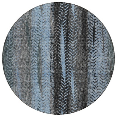 Blue Gray And Charcoal Botanical Leaves Washable Indoor Outdoor Area Rug